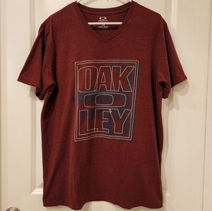 Oakley Burgundy Red Graphic Print Short Sleeve V-Neck T-Shirt
